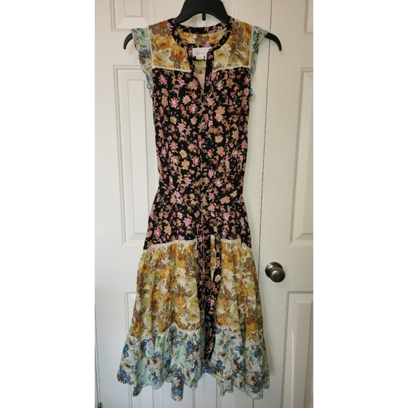 New Anthropologie Ruffled Boho Inspired Floral Midi Dress $170 XS - Picture 7 of 9